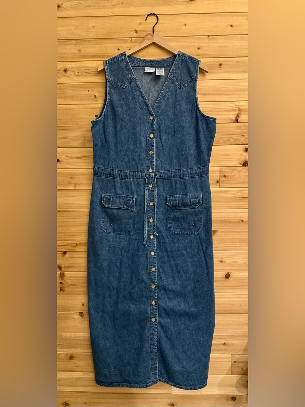 VNTG Bobbie Brooks Large Cotton Denim Button Maxi Dress Cottage Granola Prairie
